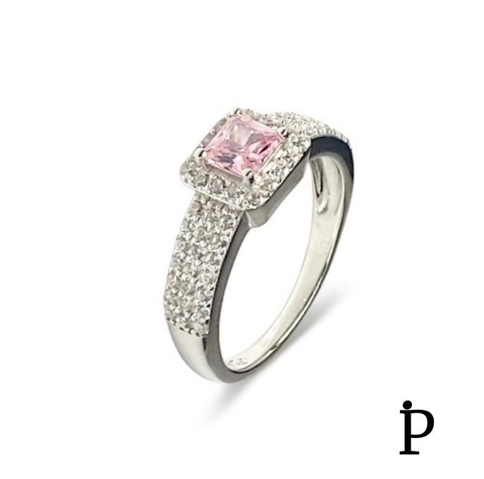 (AE - 93).925 Plata Circonita Cúbica Rosa Corte Princesa - JoyeriaParis