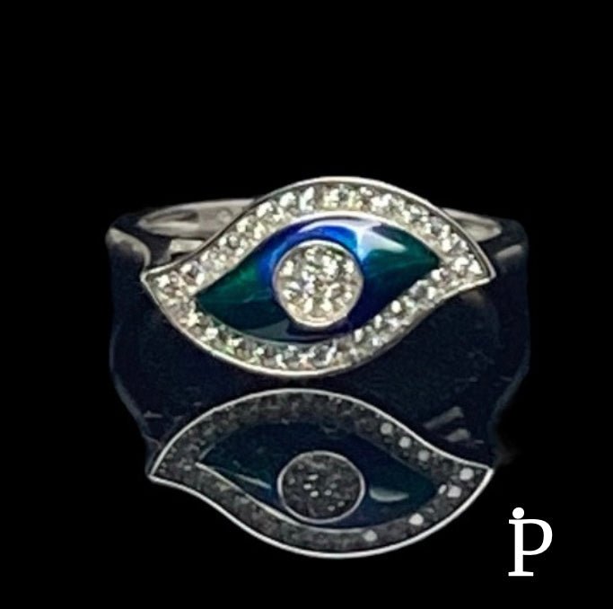 (AE - 94) .925 Plata Anillo Plata Esterlina Ojo Turco Multicolor - JoyeriaParis