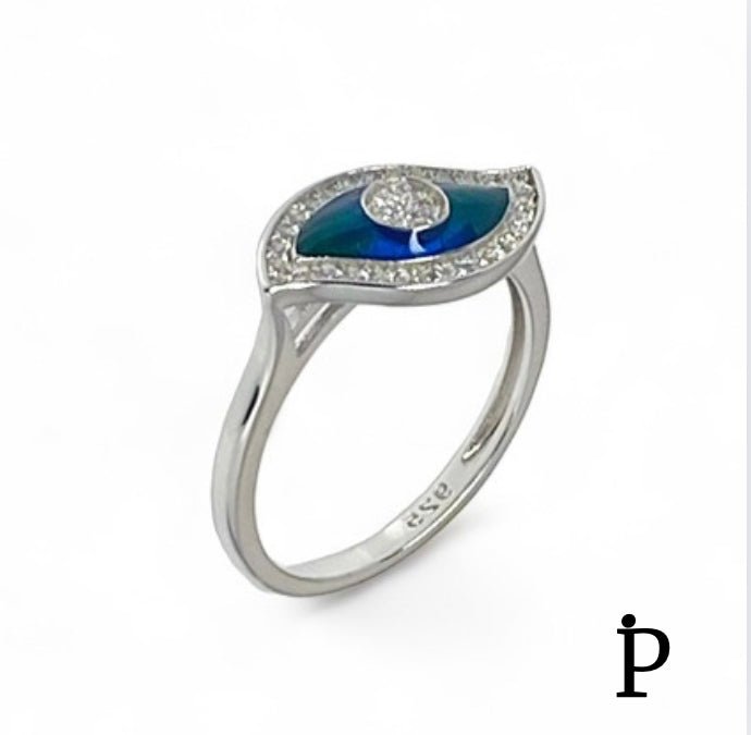 (AE - 94) .925 Plata Anillo Plata Esterlina Ojo Turco Multicolor - JoyeriaParis