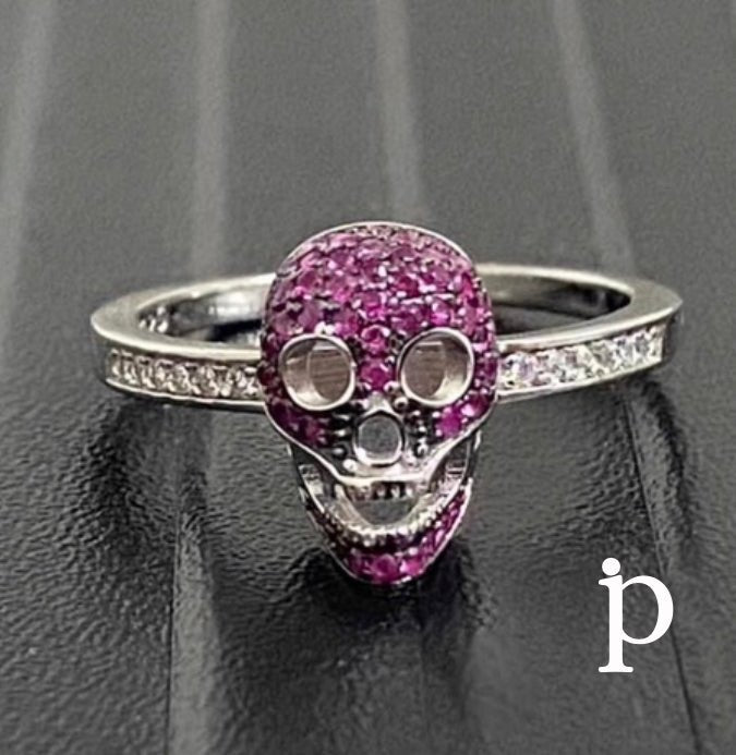 (AE - 96) .925 Plata Anillo Calavera Baño Negro Rubí CZ - JoyeriaParis