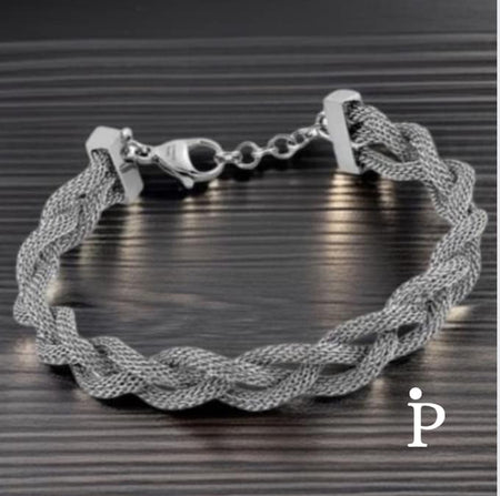 (AINOX - 08) Pulsera Acero Inoxidable trenzada, mide 8” Ajustable y 10 mm de ancho. - JoyeriaParis