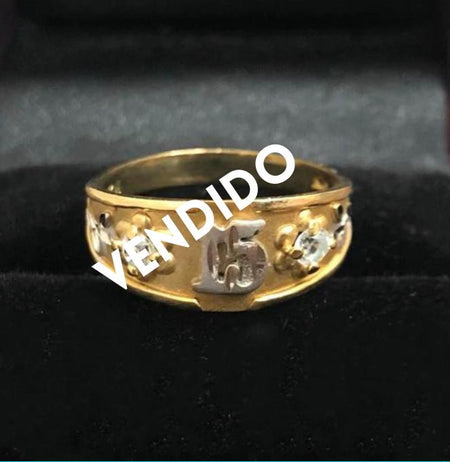 (ALO - 06) 10K Anillo de oro 15 años. - JoyeriaParis