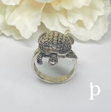 (ALP - 04) .925 Plata Anillo Liso, con forma de tortuga. - JoyeriaParis