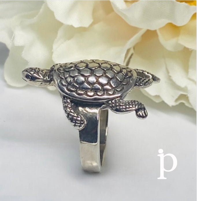 (ALP - 04) .925 Plata Anillo Liso, con forma de tortuga. - JoyeriaParis