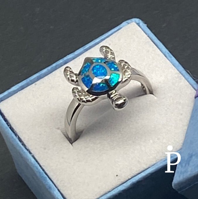 (ALP - 08) .925 Plata Anillo Tortuga Opalo Azul Lab - JoyeriaParis