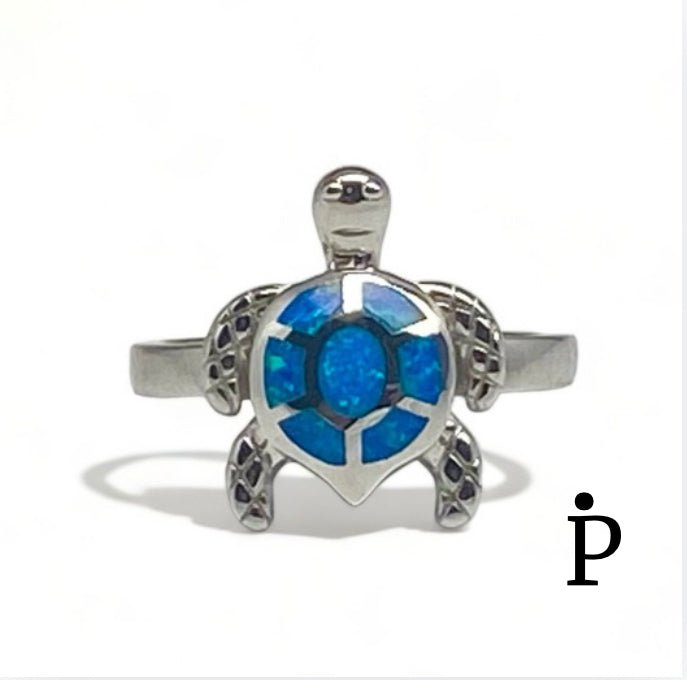 (ALP - 08) .925 Plata Anillo Tortuga Opalo Azul Lab - JoyeriaParis