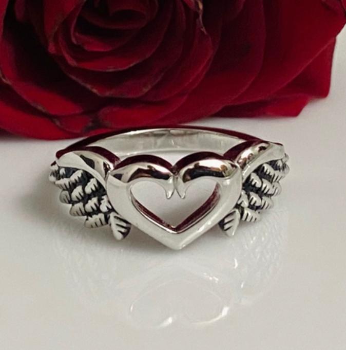 (ALP - 12) .925 Plata Anillo Corazon & Alas. - JoyeriaParis