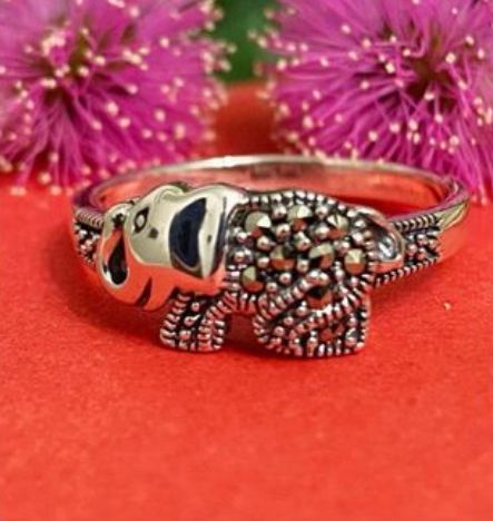 (ALP - 14) .925 Plata Anillo Elefante Marcasita - JoyeriaParis