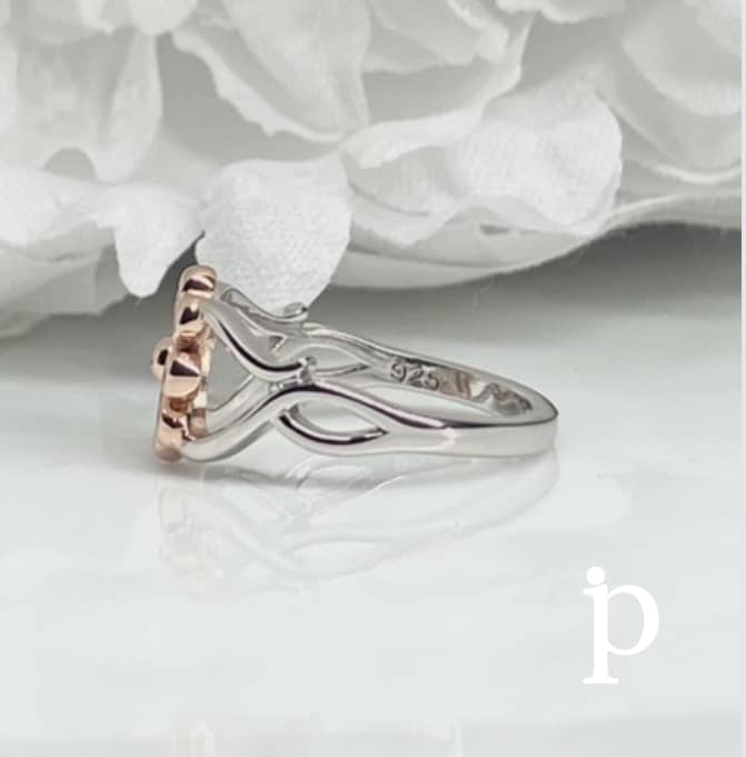 (ALP - 21) .925 Plata Anillo Flor Dos Tonos - JoyeriaParis