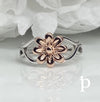 (ALP - 21) .925 Plata Anillo Flor Dos Tonos - JoyeriaParis