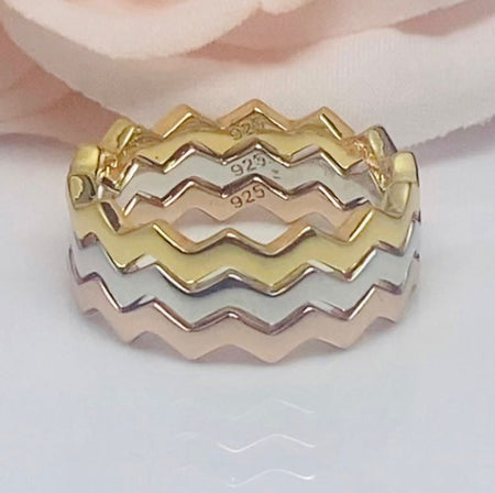 (ALP - 23) .925 Plata Anillo Tricolor Zig Zag - JoyeriaParis