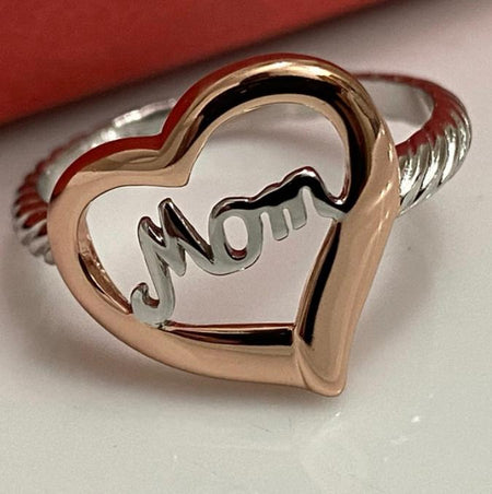 (ALP - 24) .925 Plata Anillo Dos Tonos Mom - JoyeriaParis