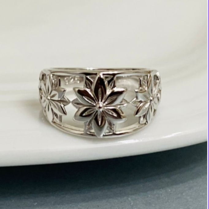 (ALP - 25) .925 Plata Anillo Flores Hawaianas - JoyeriaParis