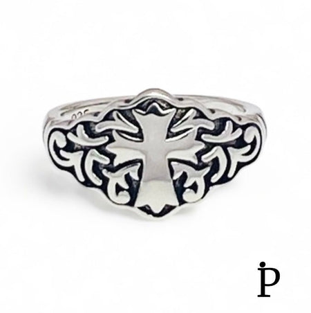 (ALP - 26) .925 Plata Anillo Cruz Religioso - JoyeriaParis