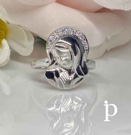 (ALP - 30) .925 Plata Anillo Virgen Maria - JoyeriaParis