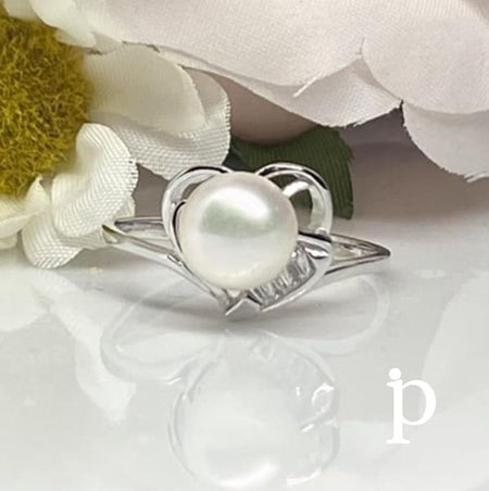 (ALP - 32) .925 Plata Anillo Corazon & Perla Cultivada - JoyeriaParis