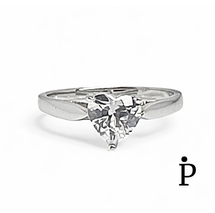 Anillo De Plata De Ley Corte de Corazón Con Una Circonita Cúbica - JoyeriaParis