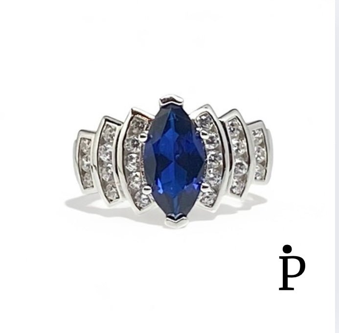 Anillo De Plata De Ley Corte Marquesa Azul - JoyeriaParis