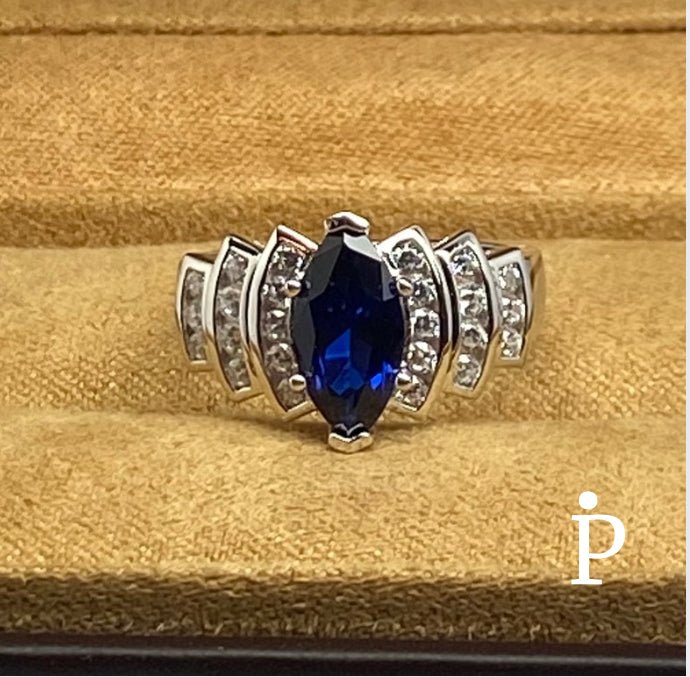 Anillo De Plata De Ley Corte Marquesa Azul - JoyeriaParis