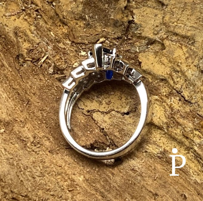 Anillo De Plata De Ley Corte Marquesa Azul - JoyeriaParis