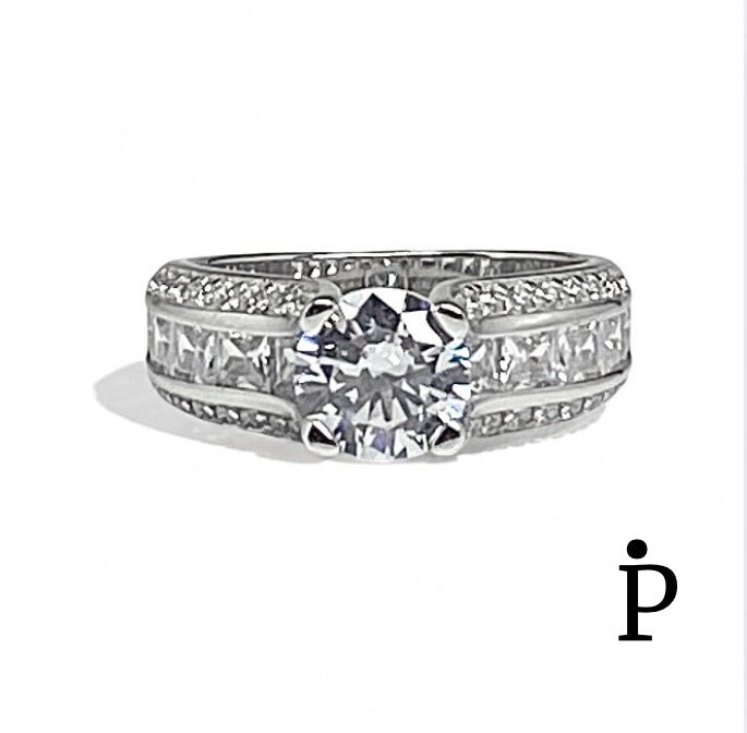 Anillo De Plata De Ley CZ Corte Redondo & Princesa - JoyeriaParis