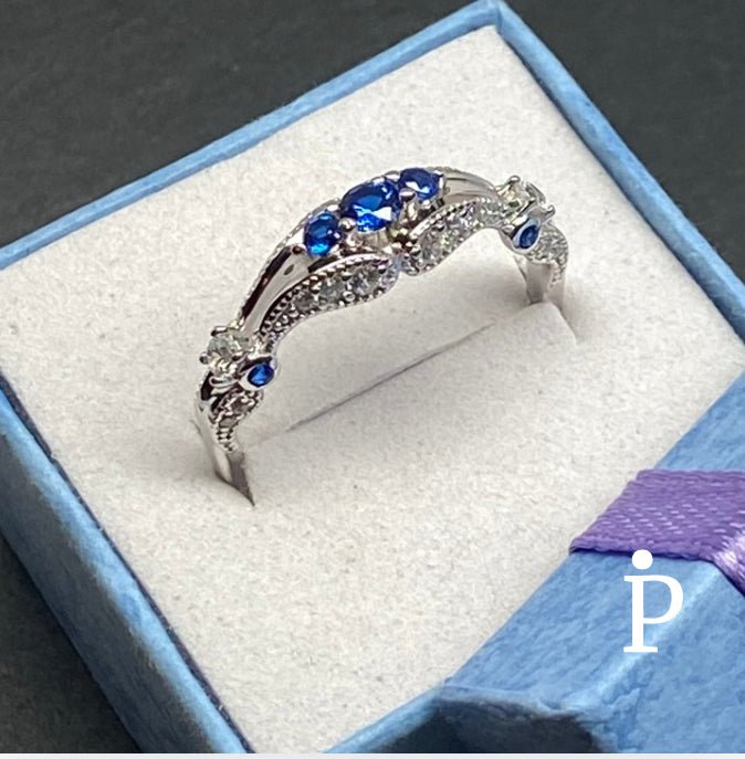 Anillo De Plata De Ley de Filigrana de Espinela Azul con CZ - JoyeriaParis