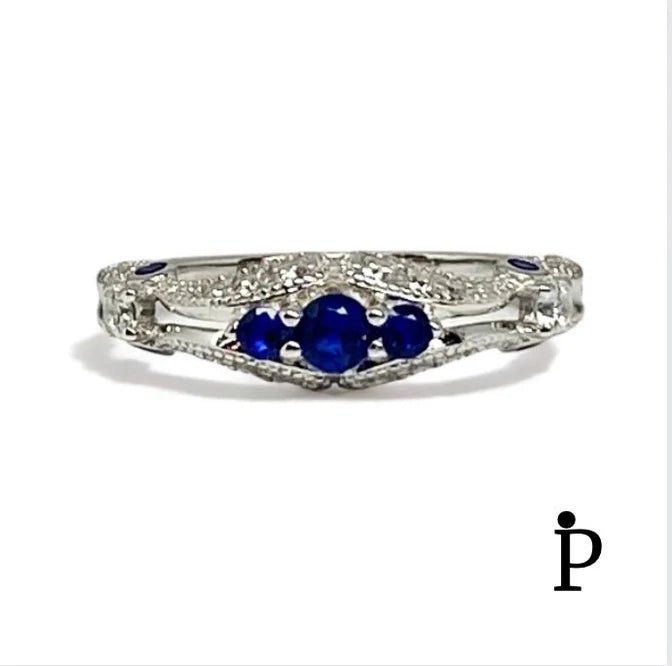 Anillo De Plata De Ley de Filigrana de Espinela Azul con CZ - JoyeriaParis