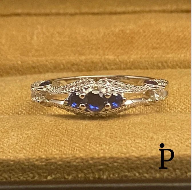 Anillo De Plata De Ley de Filigrana de Espinela Azul con CZ - JoyeriaParis