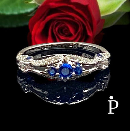 Anillo De Plata De Ley de Filigrana de Espinela Azul con CZ - JoyeriaParis