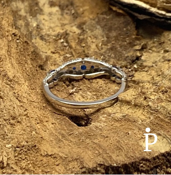 Anillo De Plata De Ley de Filigrana de Espinela Azul con CZ - JoyeriaParis