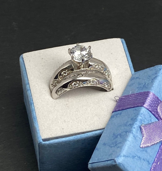 Anillo De Plata De Ley Doble de Compromiso con Circonita Cúbica - JoyeriaParis