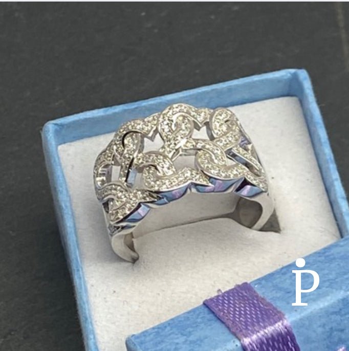 Anillo De Plata De Ley Promesa Corazones Enredados Circonita Cúbica - JoyeriaParis