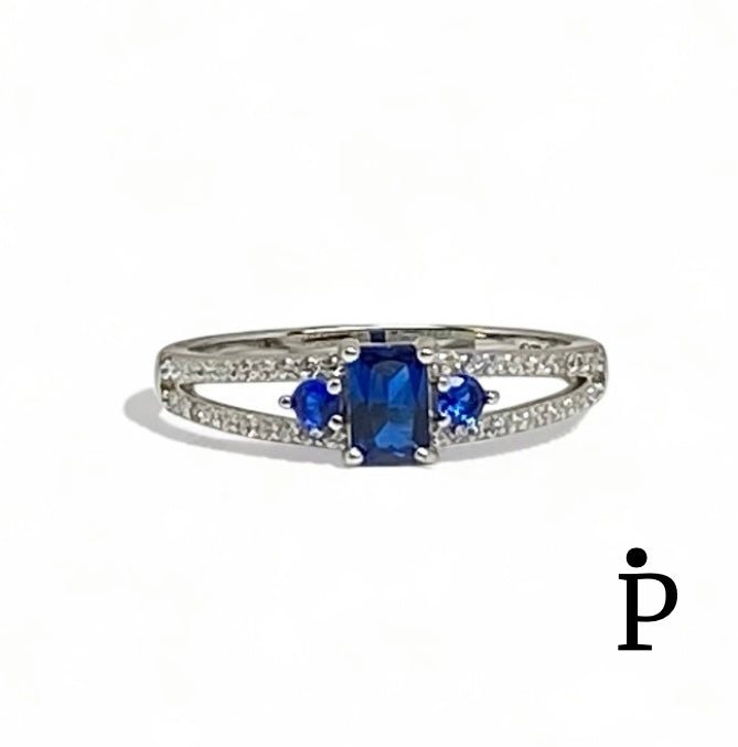 Anillo De Plata De Ley Radiante CZ Azul - JoyeriaParis