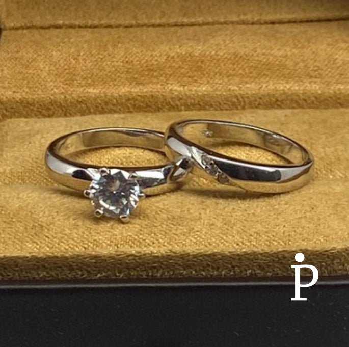 Anillo De Plata De Ley Set de Compromiso y Boda en Plata con CZ - JoyeriaParis