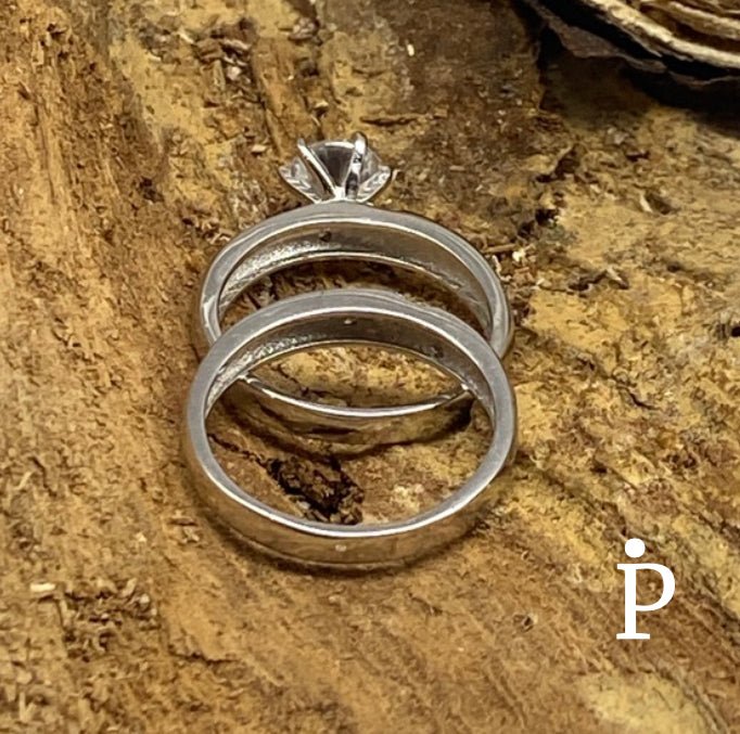 Anillo De Plata De Ley Set de Compromiso y Boda en Plata con CZ - JoyeriaParis