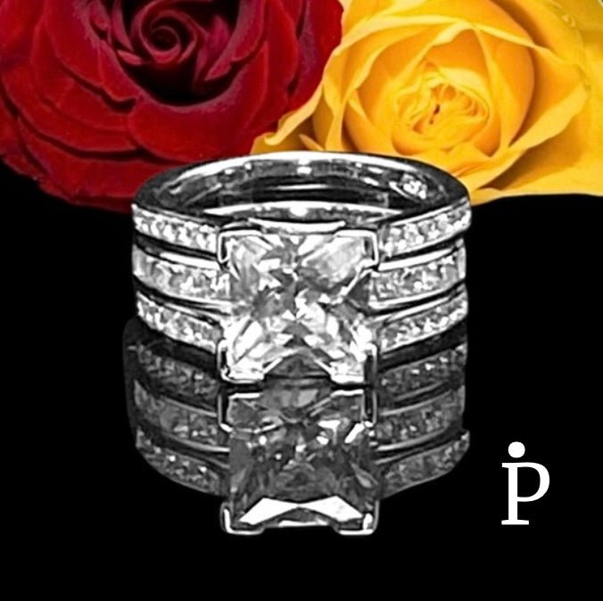 Anillos De Plata De Ley Circonitas Cubicas Cuadradas - JoyeriaParis