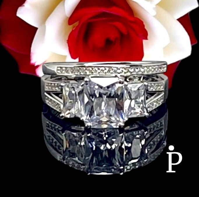 Anillos De Plata De Ley Con Circonita Cubica Triple Cuadrada - JoyeriaParis