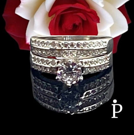 Anillos De Plata De Ley Conjunto Solitario de CZ - JoyeriaParis