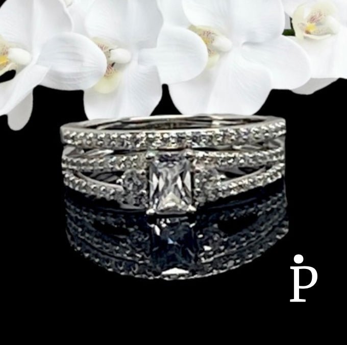 Anillos De Plata De Ley de Boda de Plata Con Circonita transparente - JoyeriaParis