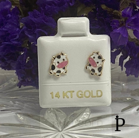 (AO - 02)14K Aretes Oro Amarillo Vaca - JoyeriaParis