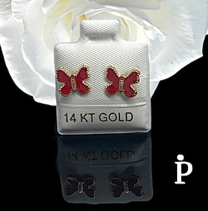 (AO - 04) 14K Aretes Oro Amarillo Con Forma De Mariposa - JoyeriaParis