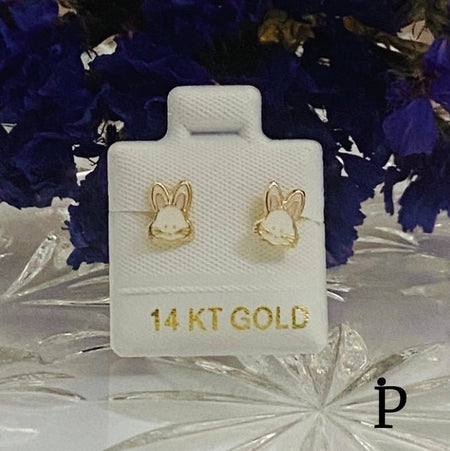 (AO - 103)14K Aretes Oro Amarillo Conejo. - JoyeriaParis