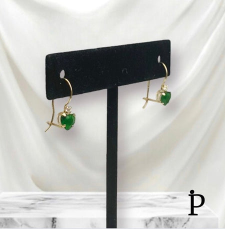 (AO - 19) 10K Aretes Oro Amarillo CZ Color Verde Esmeralda - JoyeriaParis