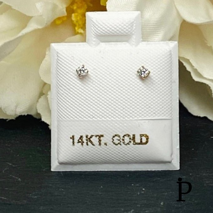 (AO - 22) 14K Aretes Oro Amarillo CZ Color Blanca - JoyeriaParis