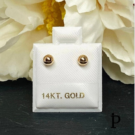 (AO - 23) 14K Aretes Oro Amarilo Bolitas Con Confort Silicona - JoyeriaParis