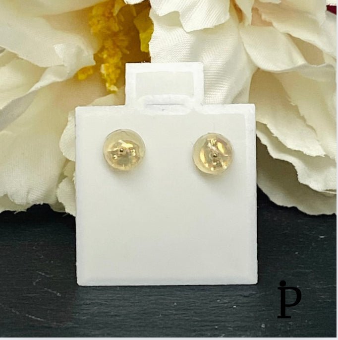 (AO - 23) 14K Aretes Oro Amarilo Bolitas Con Confort Silicona - JoyeriaParis