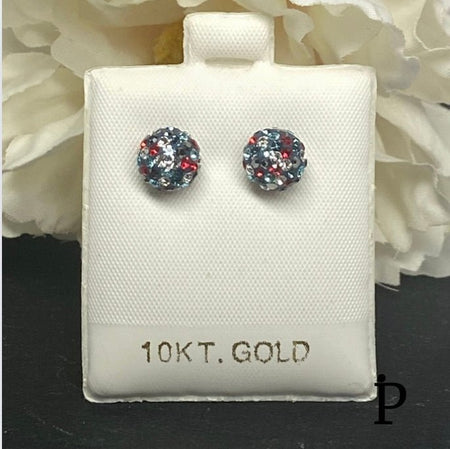 (AO - 27) 10K Aretes Oro ZC Multicolor Siliconia Push - back - JoyeriaParis