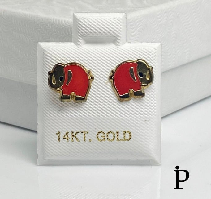 (AO - 35)14K Aretes Oro Amarillo Con Diseno de Elefante - JoyeriaParis