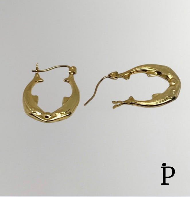 (AO - 37) 14K Aretes Oro Amarillo Delfines Brincando - JoyeriaParis