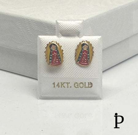 (AO - 42) 14K Aretes Oro Amarillo Con Una Pequena Nina De Mexico - JoyeriaParis